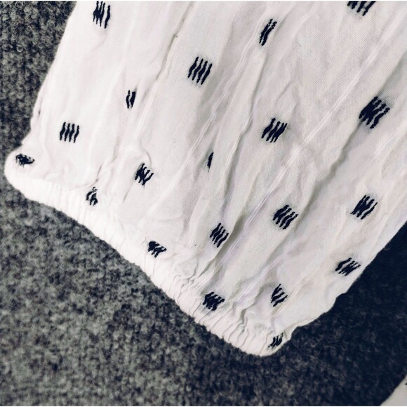 Liz Claiborne Top Women's PXL Poof Embroider Cotton White Black Popover Boho Hip - Picture 9 of 12